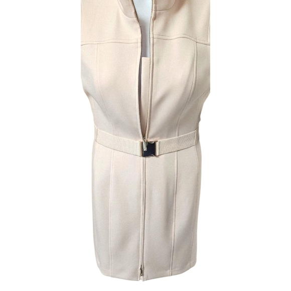 TOMMY HILFIGER Powder Pink Mock Neck Zip Front Scuba Sheath Dress Size 8P - Picture 10 of 16
